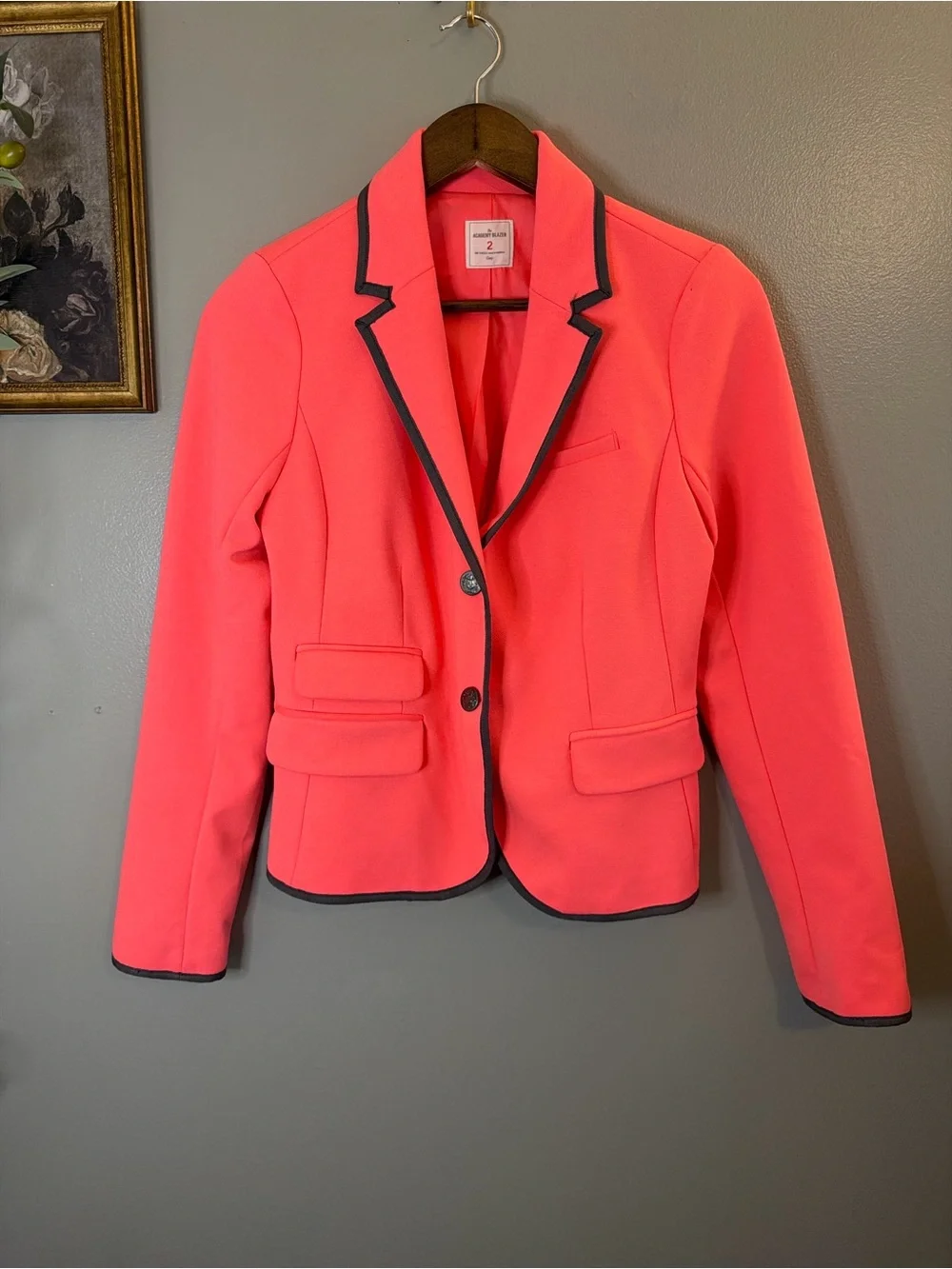 GAP Academy Blazer Neon Pink Coral Contrast Trim Preppy Career Jacket Size 2 - Picture 3 of 7